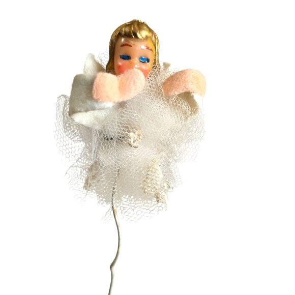 Vintage 60s Angel Floral Pick Hard Plastic Head Tulle Christmas Crafting Japan - Picture 1 of 7